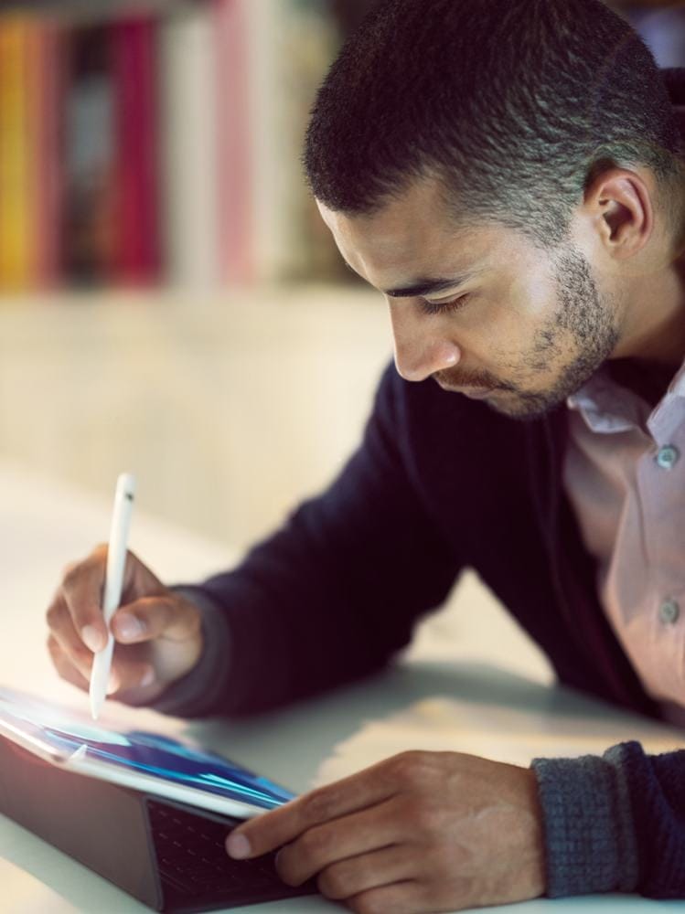 Man,,Tablet,And,Digital,Drawing,In,Office,For,Work,As Man working on video editing on tablet